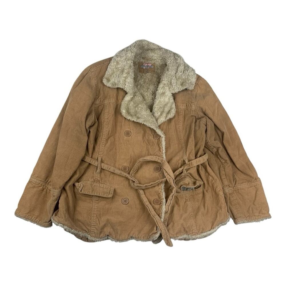 vintage seventy 7 women's 3x corduroy jacket tan faux fur y2k brown penny